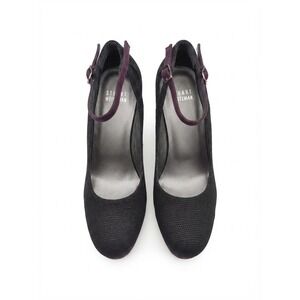 Stuart Weitzman Luxury Nikki Reed Black Plum Chic Platform Ankle Strap Stiletto